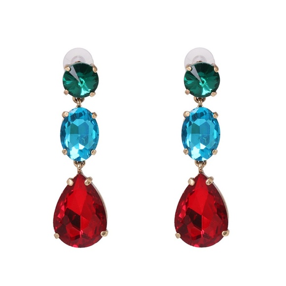 **GUADALUPE* Red x Blue Fashion Dangle Earrings - Picture 1 of 3
